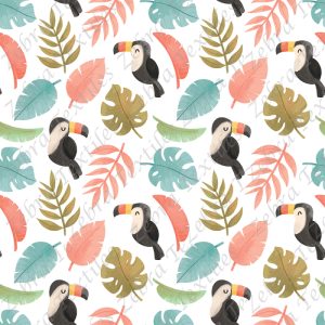 Toucan et feuillage fond blanc