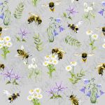 Abeille fleur bleue fond gris