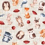 Animaux et champignon rouge fond lin beige
