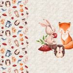 Animaux et champignon rouge fond lin beige Panneau doudou