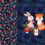Animaux et champignon rouge fond bleu noir Panneau doudou