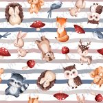 Animaux et champignon rouge fond rayé