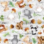 Animaux et feuillage fond gris