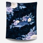 Baleine et fleur fond aqua étoilé Panneau doudou