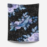 Baleine et fleur mauve fond noir étoilé Panneau doudou