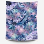 Baleine et fleur mauve fond nuageux Panneau doudou
