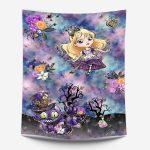 Blondinette et chat fond mauve bleuté Panneau doudou
