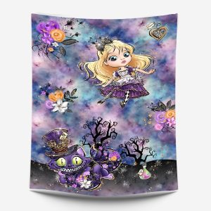 Blondinette et chat fond mauve bleuté Panneau doudou