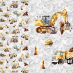 Camion de construction jaune fond gris Panneau doudou