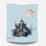 Château des sorciers 2 fond lin bleu Panneau doudou