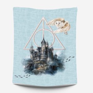 Château des sorciers 2 fond lin bleu Panneau doudou