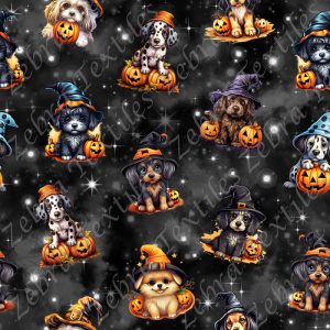 Chien halloween fond noir étoilé