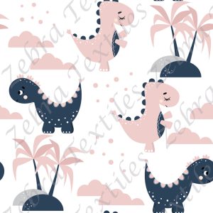 Collection dino mignon bleu et rose fond blanc