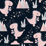 Collection dino mignon rose fond marine