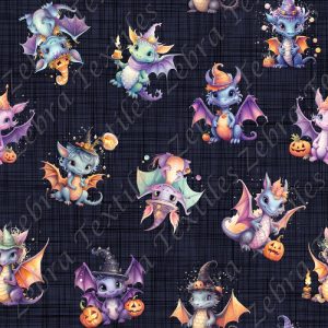 Dragon halloween et chapeau fond lin marine