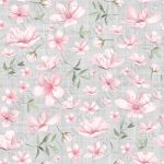 Fleur de cerisier et feuillage fond gris