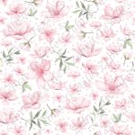 Fleur de cerisier et feuillage fond pois rose