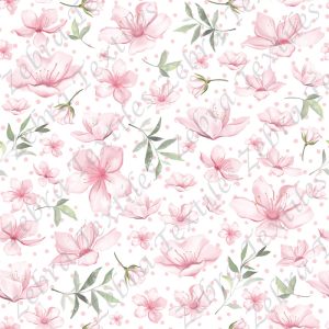 Fleur de cerisier et feuillage fond pois rose
