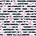 Fleur de cerisier et feuillage fond rayé marine