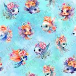 Poisson floral orangé fond bleu