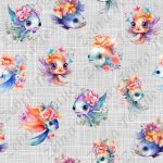 Poisson floral orangé fond lin gris pâle