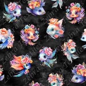 Poisson floral orangé fond noir