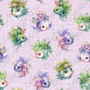 Poisson vert et mauve fond lin lilas