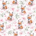 Renard et fleur rose fond pois rose