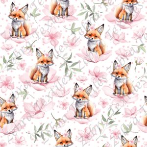 Renard et fleur rose fond pois rose