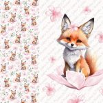 Renard et fleur rose fond pois rose Panneau doudou