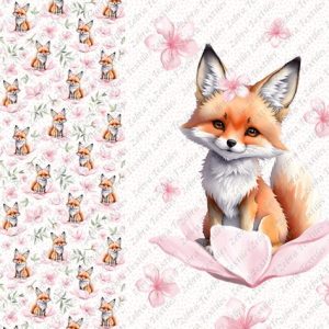 Renard et fleur rose fond pois rose Panneau doudou