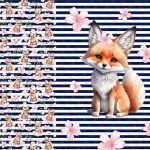 Renard et fleur rose fond rayé marine Panneau doudou