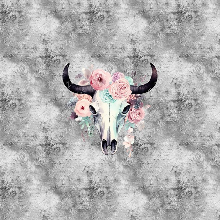 Skull buffle et fleur rose fond gris