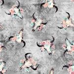 Skull buffle et fleur rose fond gris
