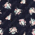 Skull buffle et fleur rose fond lin marine