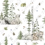 Animaux de la forêt sous les arbres fond blanc