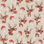 Chevreuil et champignon rouge fond lin beige