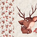 Chevreuil et champignon rouge fond lin beige Panneau doudou