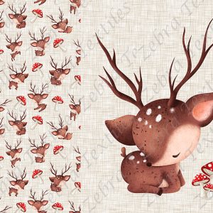 Chevreuil et champignon rouge fond lin beige Panneau doudou