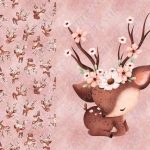 Chevreuil et panache fleurit fond rose Panneau doudou