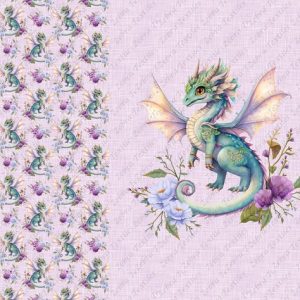 Dragon de la forêt fond lin lilas Panneau doudou Minky adulte * Exclusif *