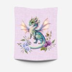 Dragon de la forêt fond lin mauve Panneau doudou