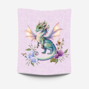 Dragon de la forêt fond lin mauve Panneau doudou
