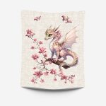 Dragon rose floral fond lin beige Panneau doudou