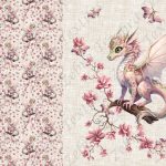 Dragon rose floral fond lin beige Panneau doudou