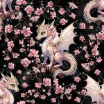 Dragon rose floral fond noir étoilé