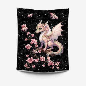 Dragon rose floral fond noir étoilé Panneau doudou
