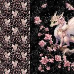 Dragon rose floral fond noir étoilé Panneau doudou
