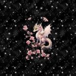 Dragon rose floral fond noir étoilé