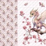 Dragon rose floral fond rayé rose Panneau doudou